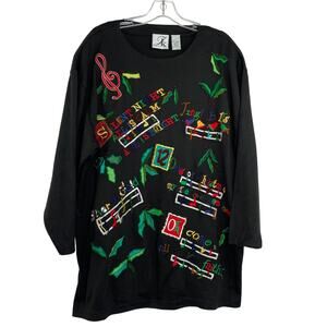 VTG JK America Christmas Carol black blouse beaded embroidered Holiday sz18/20